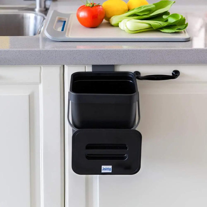 Compost Bin for Kitchen Countertop Under Sink,Bathroom Hanging Small Trash Can with Lid,Mountable Food Waste Bucket,1.3 Gal/5 L Series,Black by GreenHaven Gardens