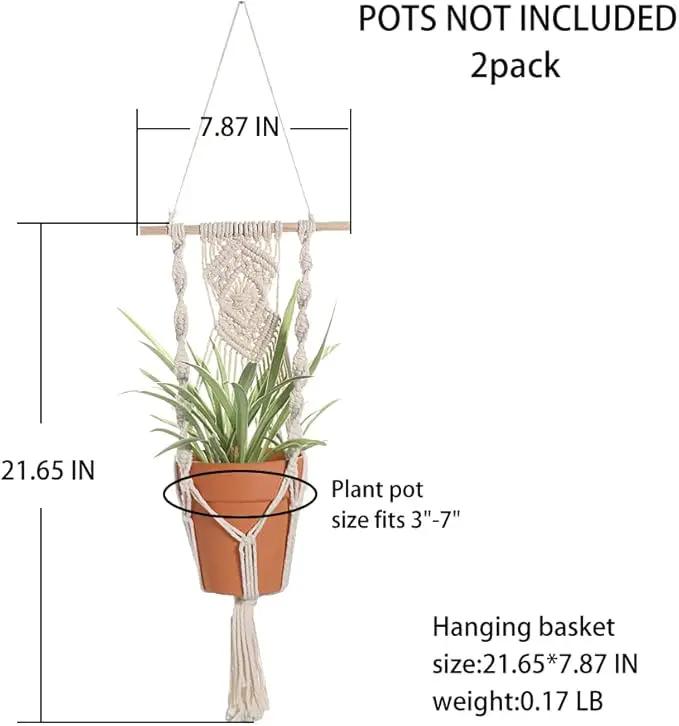 Boho Macrame Plant Hangers - Handmade Hemp Rope Hanging Baskets for Plants with Ceiling Hooks, Bohemian Home Decor Wall Art by GreenHaven Gardens