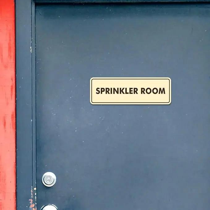 Signs ByLITA Standard Sprinkler Room Sign (Ivory/Dark Brown) - Medium 2 Pack by GreenHaven Gardens
