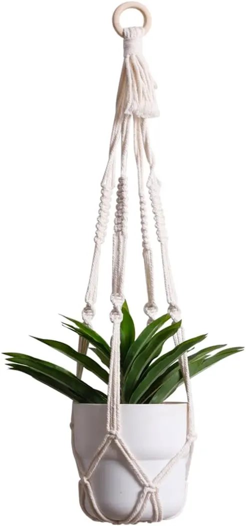 Artilady Plant Hanger Indoor Macrame Hanging Planters for Plants Holder Boho White Basket No Tassels Farmhouse Rustic Window Wall Decor by GreenHaven Gardens