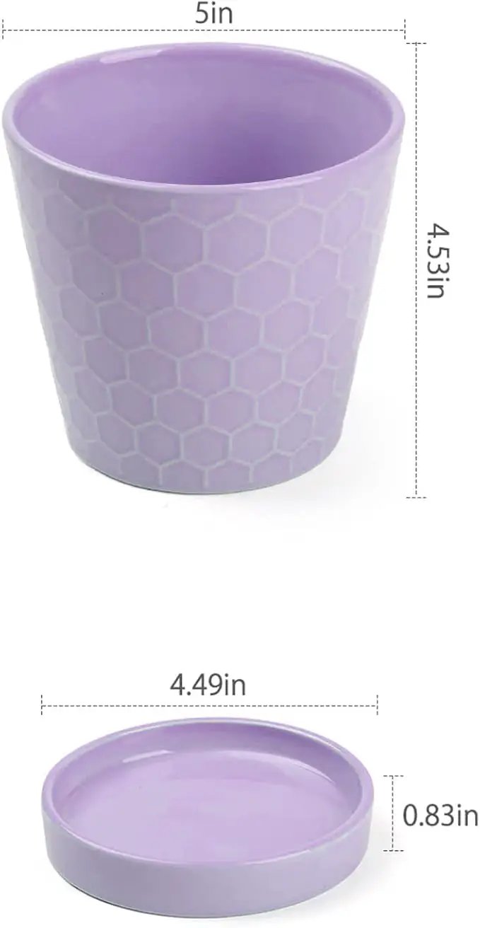 EFISPSS Flower Planter –5 inch Ceramic Plant Pots with Drainage Holes and Ceramic Tray - Gardening Home Desktop Office Windowsill Decoration Gift Set of 4 - Purple by GreenHaven Gardens