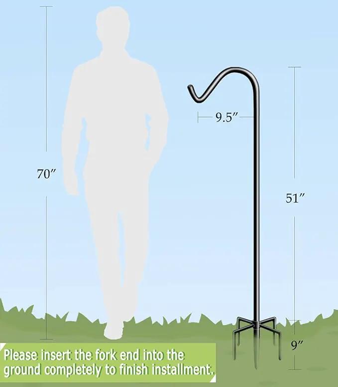 Garbuildman 60 Inch Tall Shepherd Hooks with 5-Forked Base, Adjustable Heavy Duty Bird Feeder Pole Stand Hanger for Outdoor, Shiny Black, 1 Pack by GreenHaven Gardens