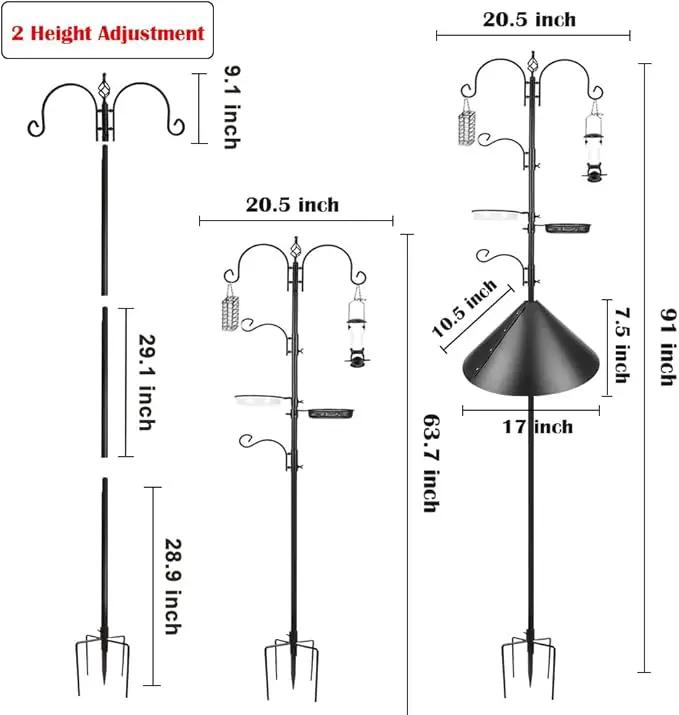 Deluxe Bird Feeding Station Kit - Wild Bird Feeder Hanging Pole With Multi Feeder, Suet Cage, Planter Hanger, and Squirrel Guard Baffle for Attracting Birds by GreenHaven Gardens