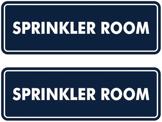 Signs ByLITA Standard Sprinkler Room Sign (Navy Blue/White) - Large 2 Pack by GreenHaven Gardens