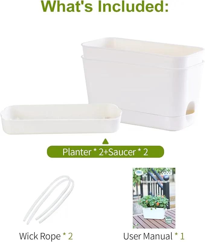 Herb Garden Planter Indoor Kit Self Watering Pots for Indoor/Outdoor Plants 2 Packs Windowsill Plant Pots with Drainage and Tray, Window Pot for Indoor Plants by GreenHaven Gardens