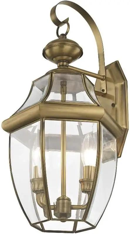 Livex Lighting 2251-07 Monterey 2 Light Outdoor Bronze Finish Solid Brass Wall Lantern with Clear Beveled Glass, 20.25" x 10.5" x 20.25" by GreenHaven Gardens