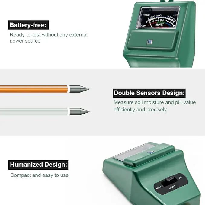 Soil pH Meter, MS02 3-in-1 Soil Moisture/Light/pH Tester Gardening Tool Kits for Plant Care, Great for Garden, Lawn, Farm, Indoor & Outdoor Use (Green) by GreenHaven Gardens