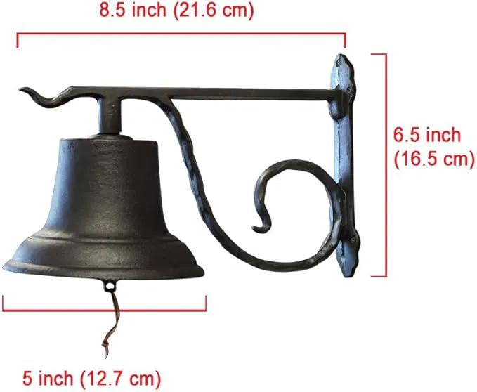 NACH Rustic Cast Iron Doorbell, Small Door Bells for Homes, Dinner Bell, Small Bell, Kitchen Door Bell, Antique Black Doorbell, 8.5x5x6.5 Inches, JS-90-091 by GreenHaven Gardens