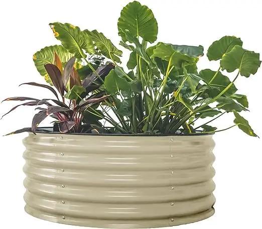 Vego garden 17" Tall 42" Round Raised Garden Bed Metal Raised Bed Planter Box for Vegetables Flowers Patio, Pearl White