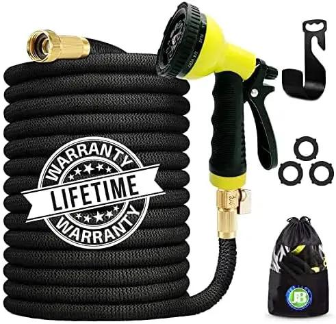 J&B XpandaHose 75ft Expandable Garden Hose with Holder - Heavy Duty Superior Strength 3750D - 4 -Layer Latex Core - Extra Strong Brass Connectors and 10 Spray Nozzle w/Storage Bag (Black 75) by GreenHaven Gardens