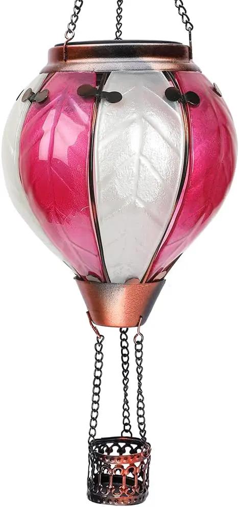 Hot Air Balloon Solar Lantern with Flickering Flame Hanging Solar Lanterns Outdoor Lights Waterproof Lanterns Decorative Garden Patio Yard Party Decor Gray&Wine Red by GreenHaven Gardens