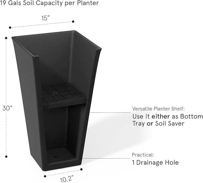 LA JOLIE MUSE 30 inch Tall Black Planters Set of 2, Indoor/Outdoor Rectangular Large V Shaped Taper Planters for Front Door by GreenHaven Gardens