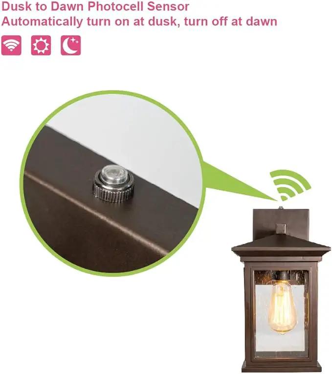 Dusk to Dawn Outdoor Wall Lantern, Exterior Wall Sconce Fixture with Tempered Clear Seeded Glass, Oil Rubbed Bronze (ORB) Finish for Outdoors (Medium Wall Mount - 2 Pack) by GreenHaven Gardens