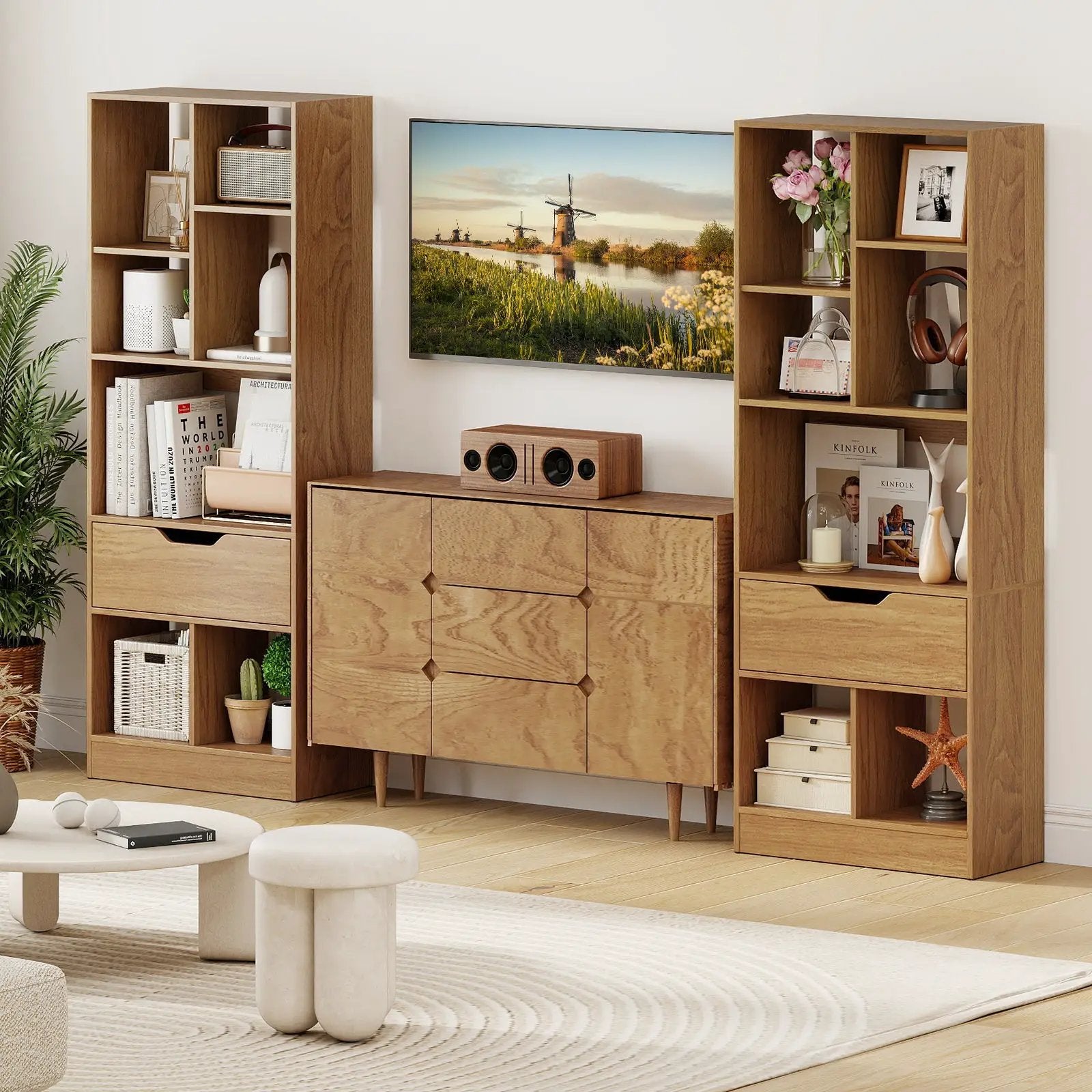51inch Tall Freestanding Bookcase with Drawer 7-Cube Storage Organizer by DirectDeals