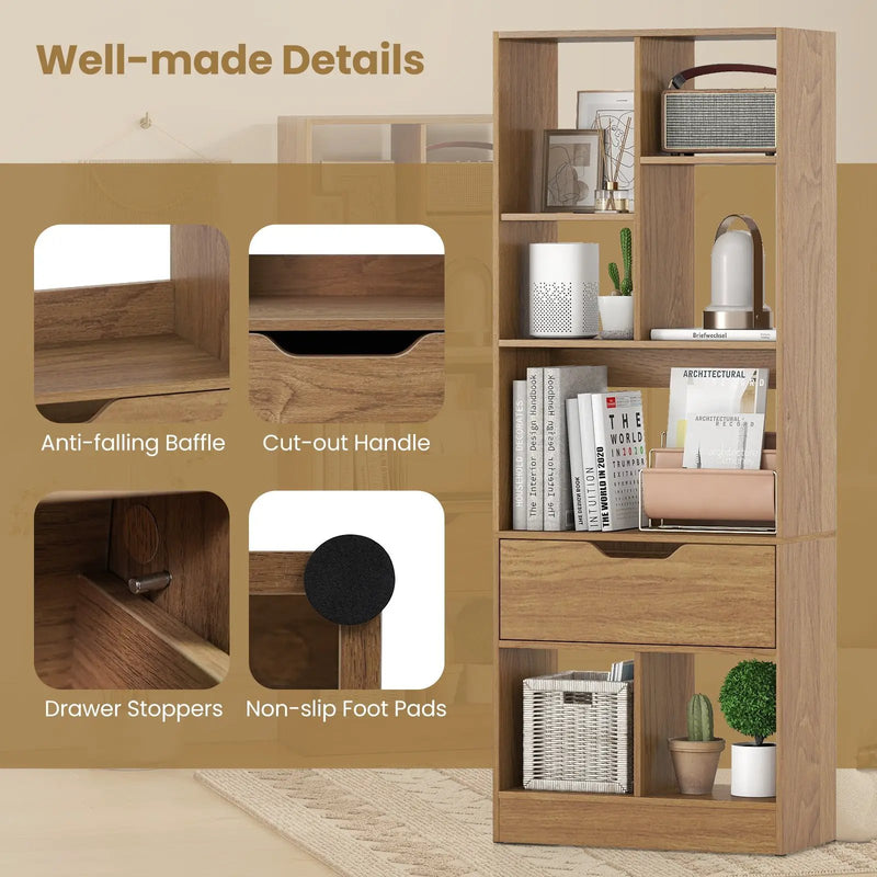 51inch Tall Freestanding Bookcase with Drawer 7-Cube Storage Organizer by DirectDeals