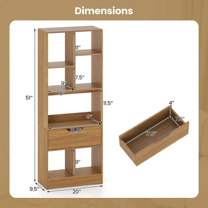 51inch Tall Freestanding Bookcase with Drawer 7-Cube Storage Organizer by DirectDeals