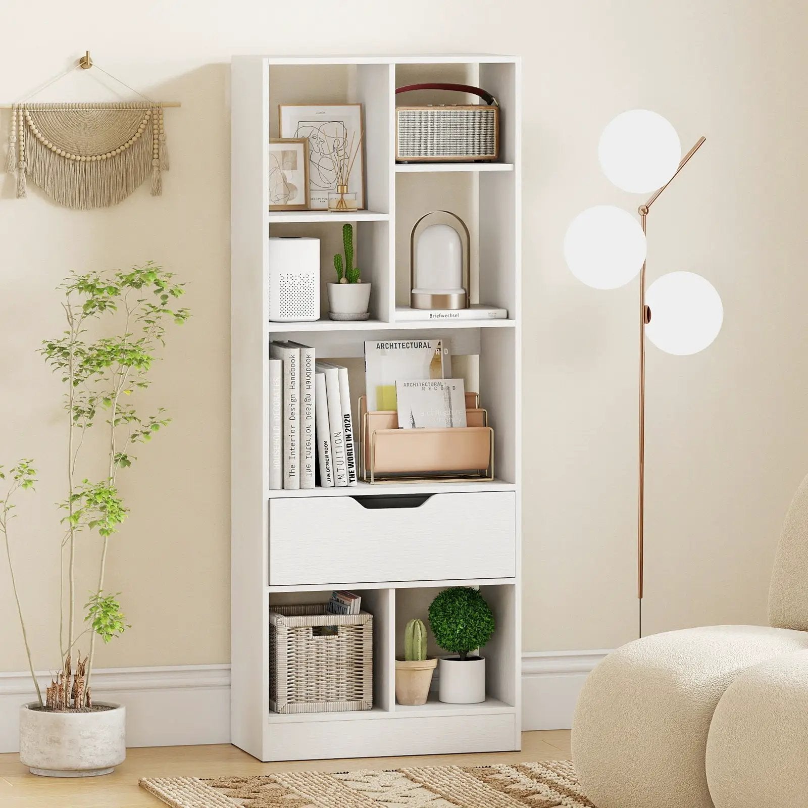 51inch Tall Freestanding Bookcase with Drawer 7-Cube Storage Organizer by DirectDeals