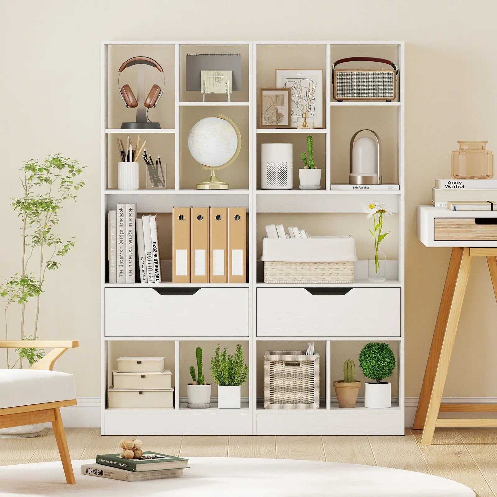 51inch Tall Freestanding Bookcase with Drawer 7-Cube Storage Organizer by DirectDeals