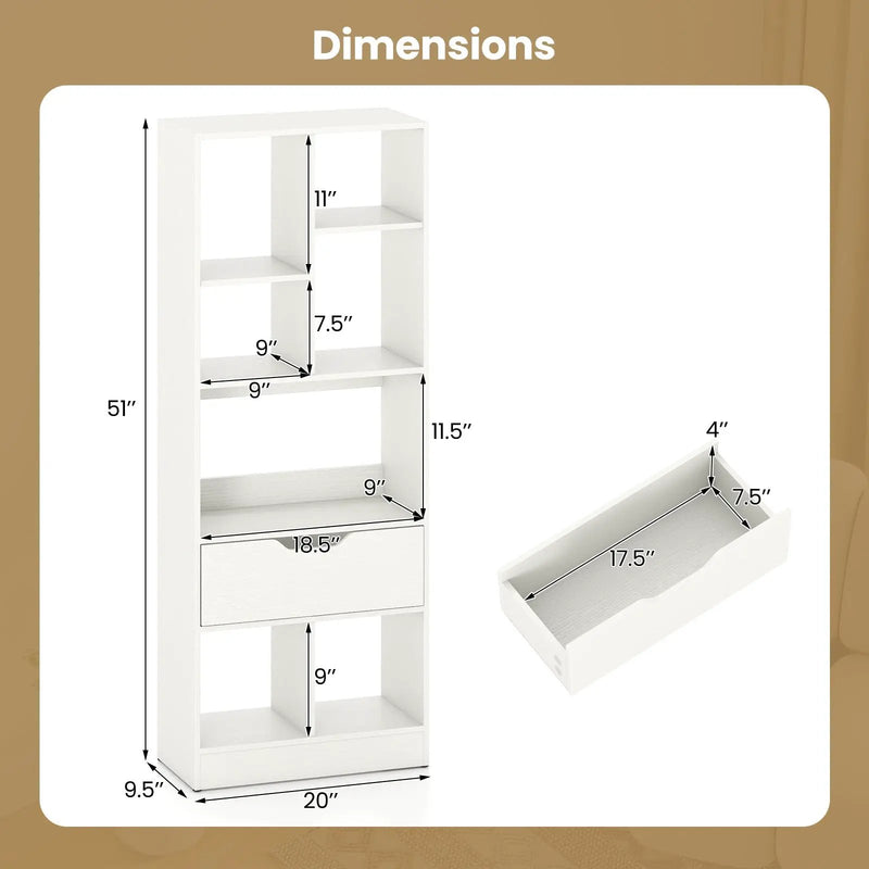 51inch Tall Freestanding Bookcase with Drawer 7-Cube Storage Organizer by DirectDeals