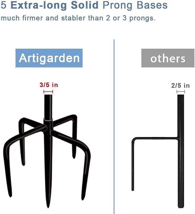 60 inch Outdoor Shepherd Hook with 5 Prong Base (2 Packs), Adjustable Heavy Duty Garden Hanging Stake for Bird Feeder Solar Light Plant Hanger Wedding Decor, Matte Black by GreenHaven Gardens
