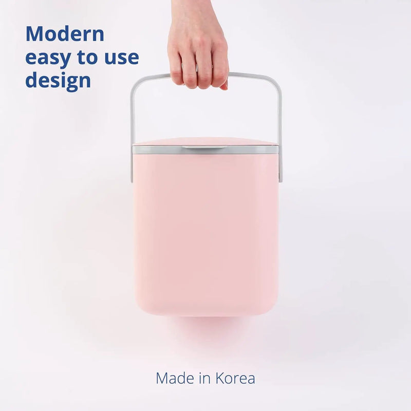 BLUE GINKGO Kitchen Compost Bin [5L / 1.32 GAL] – Filter-Free, Odor-Tight Countertop Food Waste Pail with Handles (Made in Korea, Pink) by GreenHaven Gardens