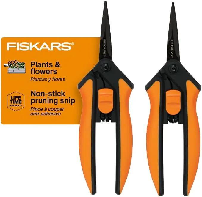 Fiskars 6" Pruning Scissors (2-Pack) for Flowers, Buds, Weeds and Small Plants, Garden Snips with Resin Resistant Nonstick Stainless Steel Blades, Gardening Trimmers with Comfortable Handle by GreenHaven Gardens