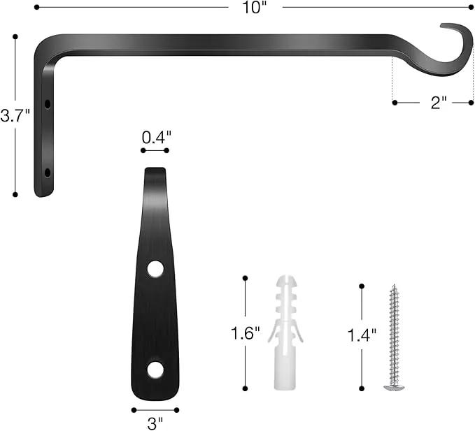 Worth Garden 6-Pack 10" Plant Hanger Bracket - Forged Wrought Iron Powder-Coated Heavy Duty Wall Hook - Black Plant Hanging Hooks - Durable and Stable for Bird Feeders, Planters Indoor & Outdoor by GreenHaven Gardens