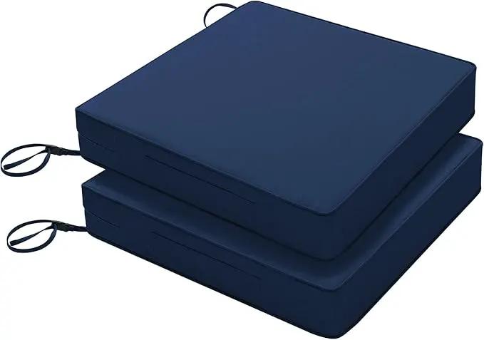 Favoyard Patio Chair Cushions 24 x 24 x 4 Inch Waterproof Outdoor Seat Cushions for Patio Furniture 3-Year Color Fastness Garden Sofa Couch Pads with Handle & Adjustable Straps Set of 2, Blue by GreenHaven Gardens