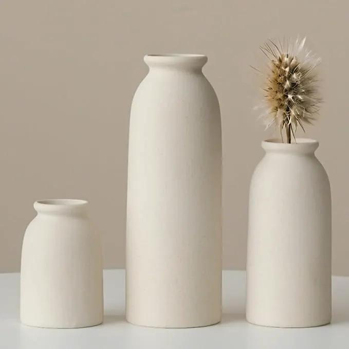 Ceramic Vase Set-3, Small Flower Vases for Decor, Modern Boho Farmhouse Style, Decorative Vases for Pampas Grass & Dried Flowers, Distressed Finish (Beige) by GreenHaven Gardens