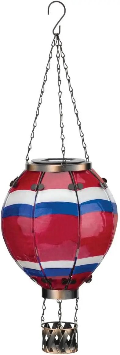 Regal Art & Gift Hot Air Balloon Solar Lantern – Hanging Solar-Powered LED Lights, Waterproof Portable Decorative Outdoor Lamp Made of Metal & Glass for Garden, Patios & Pathway – Stripe (Large) by GreenHaven Gardens