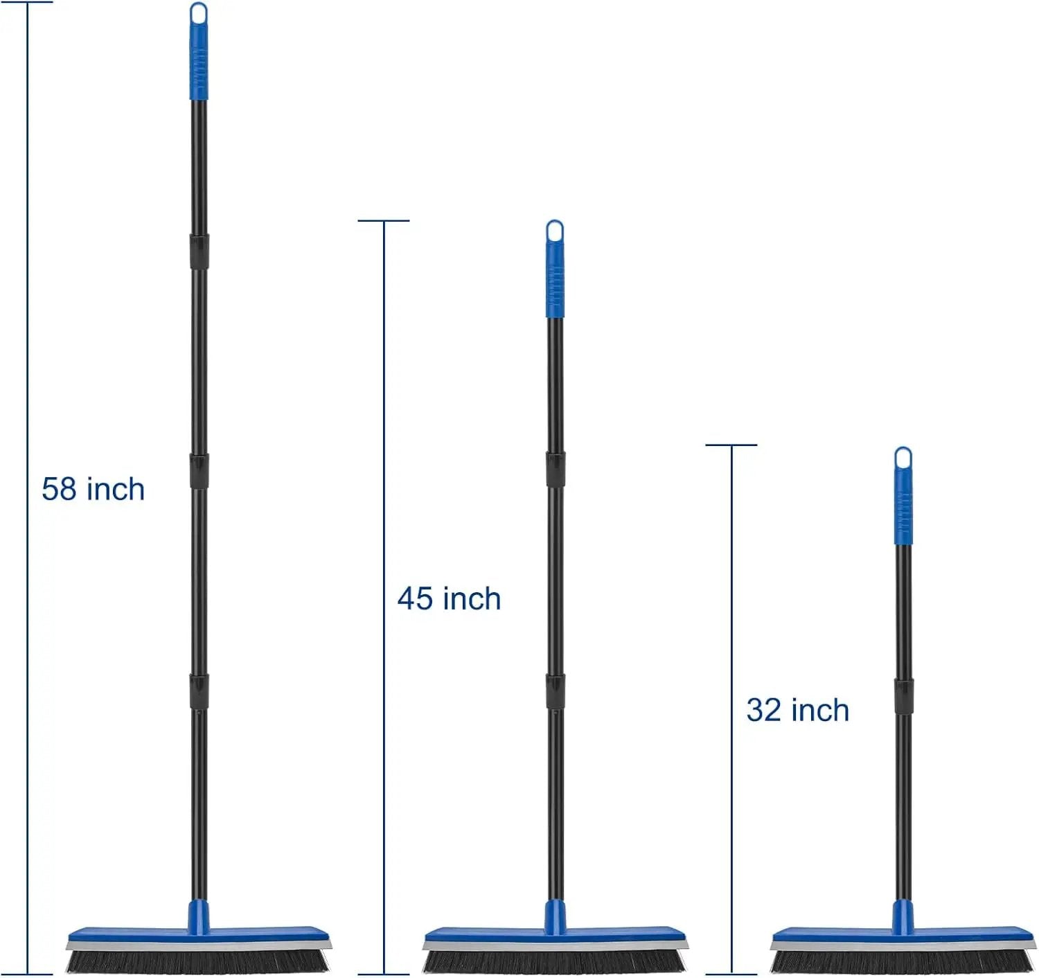 16 Inch Push Broom Outdoor 2 in 1 with Rubber Squeegee and Stiff Bristle Deck Brush 58" Long Handle for Deck Patio Garage Warehouse Driveway Concrete Floor Cleaning Scrubbing(Blue) by GreenHaven Gardens