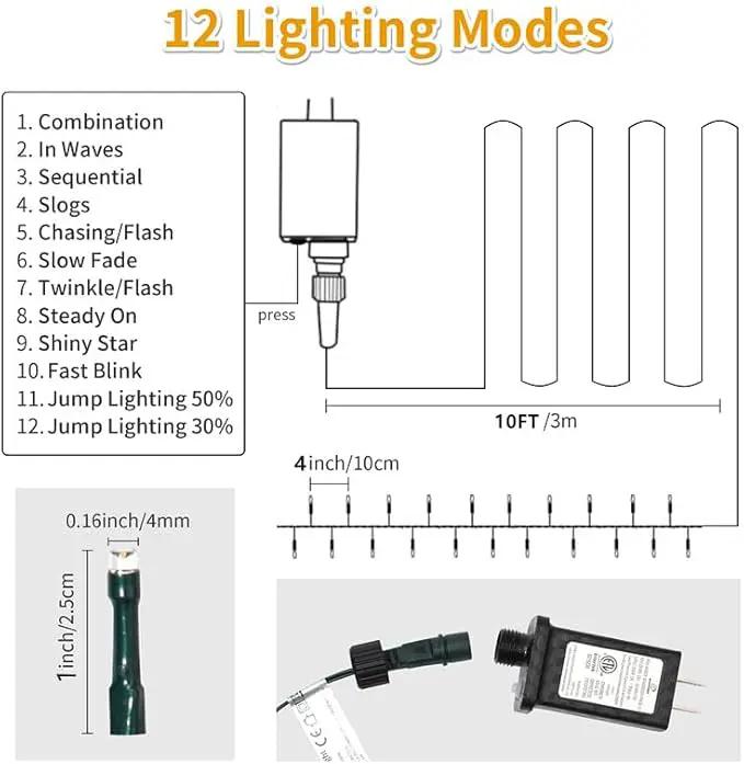 Christmas Tree Light 200 LEDs 73ft Green Cable Wire Fairy String Twinkle Lights Plug in 12 Modes for Xmas Party, Outdoor, Garden, Wedding, Home Decoration (White) by GreenHaven Gardens