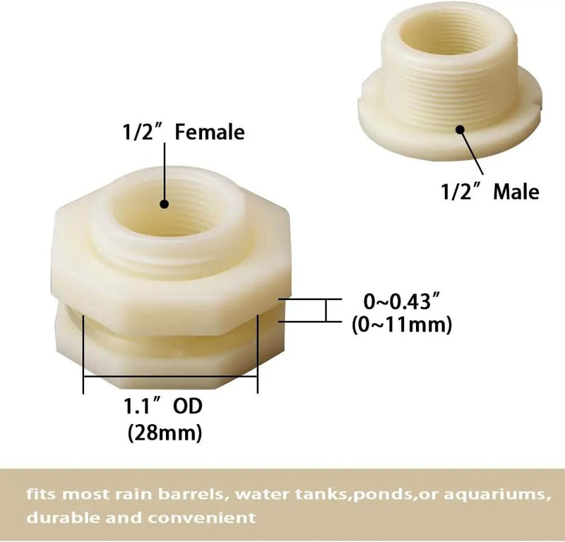 1/2 Female ABS Bulkhead Fitting, Plastic Water Tank Connector Adapter Fitting with Plugs for Outdoor rain Barrel Garden Hose Adapter Spigot kit Water Tank Gallon Drain Bucket(Set of 4) by GreenHaven Gardens