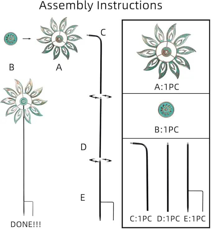 VEWOGARDEN Metal Flower Wind Spinners Outdoor, Garden Kinetic Wind Sculptures & Spinners for Yard Lawn Patio Decorations, Light Green by GreenHaven Gardens