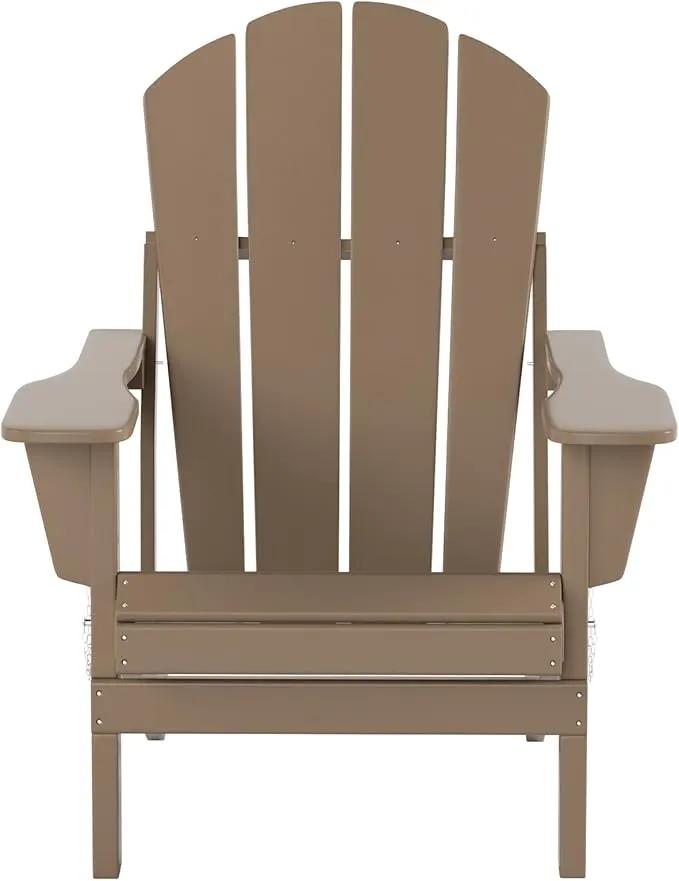 WO Home Furniture Adirondack Chair Table Set of 2 PCS Outdoor Folding Chair w Side Table Weather/UV Resistant for Lawn, Garden, Bon Fire, Balcony (Weathered Wood) by GreenHaven Gardens