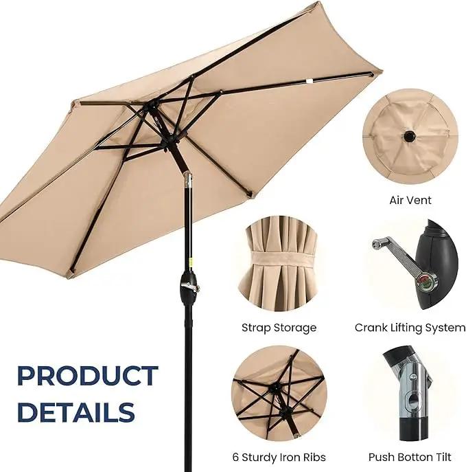 Aok Garden 7.5 ft Patio Umbrella Outdoor Market Umbrella Tilt Button and Crank 6 Ribs for Deck Lawn Pool& Backyard by GreenHaven Gardens