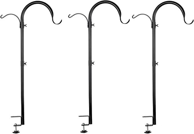 WOSIBO 3 Pack Three Span Deck Hook, 37 Inches Deck Bird Feeder Pole, Hanging Baskets Porch Multi-Hook for Deck Kit with Three Branches for Plant Hangers, Lanterns, Wind Chimes and More by GreenHaven Gardens