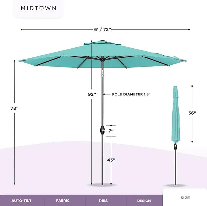 Midtown Umbrellas 10-Year-No-Fade - 6 Ft - UV Proof Blue Polyester Fabric - Umbrella Outdoor Patio, Auto-Tilt Aluminum Frame Large Patio Umbrella for Garden, Pool & Deck - Black Pole by GreenHaven Gardens