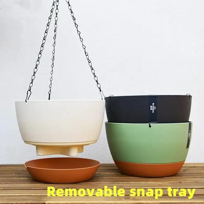 3 Pack Plastic Hanging Planters Set ,8.3 Inch Hanging Flower Plant Pot with Drainage Hole for Indoor Outdoor Plants, Round Hanging Basket with Removable tray for Home Garden Porch Balcony Patio Decor by GreenHaven Gardens