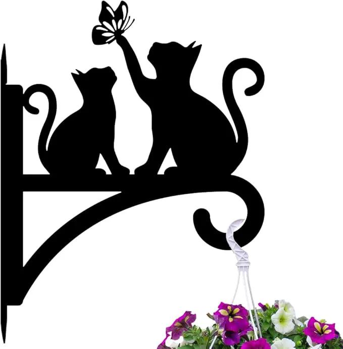 Peacoblue Iron Plant Hangers Hooks for Outdoor Indoor Hanging Plants Fern Pots, Lantern, Bird Feeder, Wind Chimes, 12”x14” Cat Weather Resistant Metal Wall Brackets Holder for Porch, Garden, Home(Cat) by GreenHaven Gardens