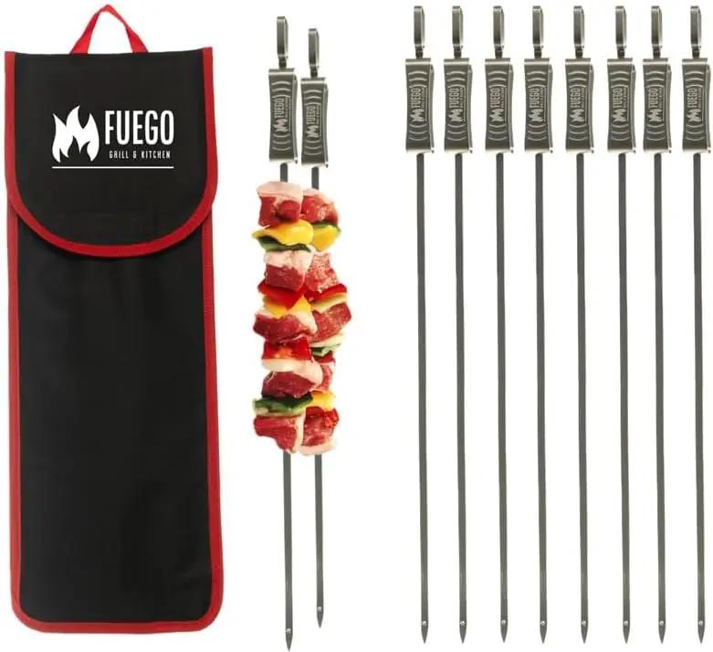 Stainless Steel Skewers | 17.5" Long for Grilling with Slider | Set of 8 | Kabob BBQ Skewers |Kebab | Reusable | Dishwasher Safe | by GreenHaven Gardens