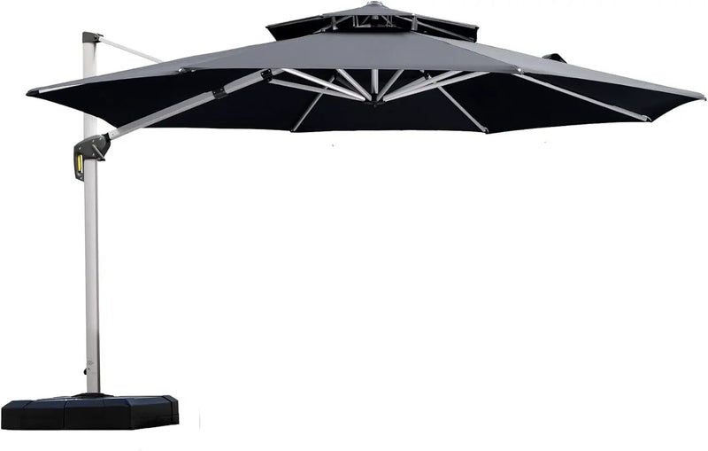 PURPLE LEAF 12 Feet Double Top Round Deluxe Patio Umbrella Offset Hanging Umbrella Outdoor Market Umbrella Garden Umbrella, Grey by GreenHaven Gardens