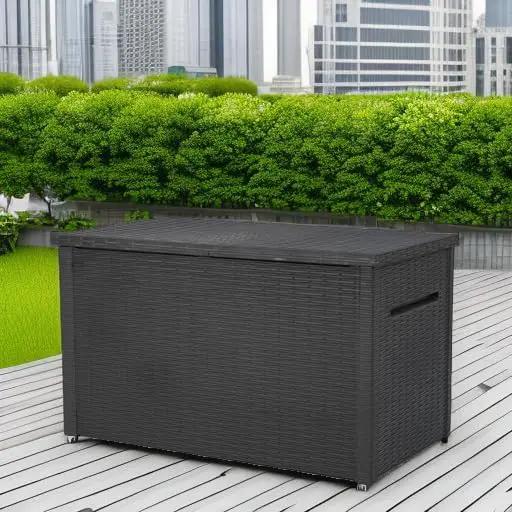 Keter Java XXL 230 Gallon Resin Rattan Look Large Outdoor Storage Deck Box for Patio Furniture Cushions, Pool Toys, and Garden Tools, Dark Grey by GreenHaven Gardens