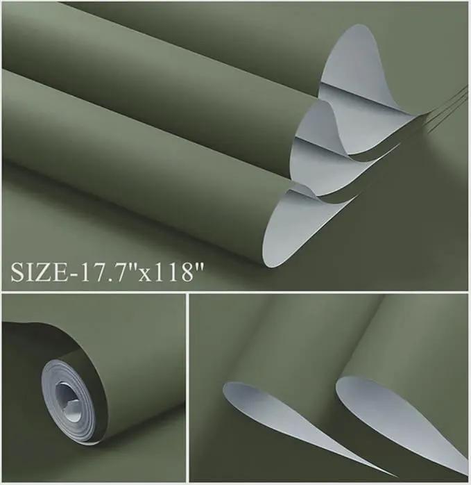 Dimoon 78.7"x15.7" Leaf Green Peel and Stick Wallpaper Green Leaf Thicken Waterproof Contact Paper Solid Grey Green Gray Wall Paper Self Adhesive Wallpaper Removable Shelf Drawer Liner Vinyl Roll by GreenHaven Gardens