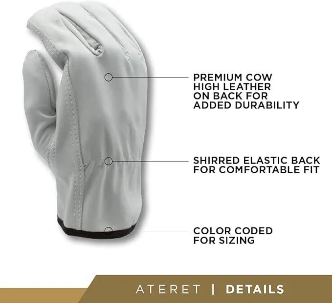 ATERET 12 Pairs X-Large Heavy Duty Durable Cowhide Leather Work Gloves I Driver Gloves for Truck Driving, Warehouse, Gardening, Farming by GreenHaven Gardens