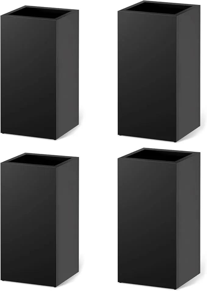 Stoog 30" Tall Planters for Outdoor Plants, All-Weather Metal Planter Boxes Set of 4, with Removable Insert Shelf, Modern Design, Indoor/Outdoor Use, Black by GreenHaven Gardens