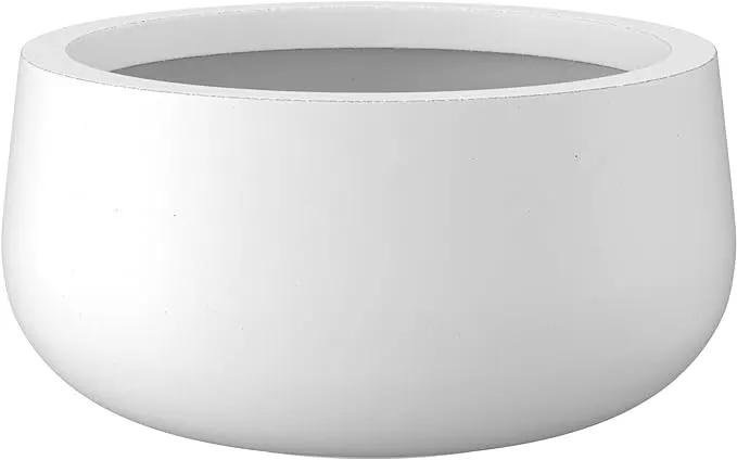 Kante 19.6" Dia Round Concrete Planter, Outdoor Indoor Garden Plant Pots with Drainage Hole and Rubber Plug, Modern Curvaceous Design, Pure White by GreenHaven Gardens