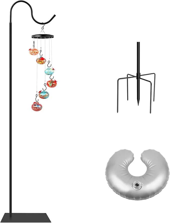 2 in 1 Hummingbird Feeder Stand, Adjustable 20-63 Inch Shepherds Hook for Outdoor Indoor, Wind Chime Stand Bird Feeder Pole with Base, 4 Prongs Base, Water Weight Bag(Wind Chime Not Include) by GreenHaven Gardens
