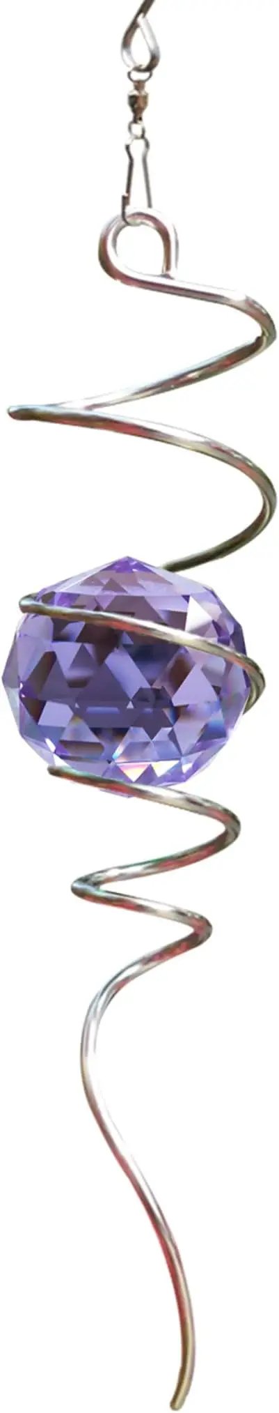 Fonmy Gazing Ball Spiral Tail -Decorative Wind Spinner Sun Catcher Rainbow Maker 11 inch Tail and 2 inch Purple Crystal Orb. Indoor Outdoor Garden Decoration -13 inch Height by GreenHaven Gardens