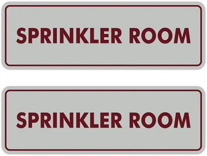 Signs ByLITA Standard Sprinkler Room Sign (Light Grey/Burgundy) - Small 2 Pack by GreenHaven Gardens